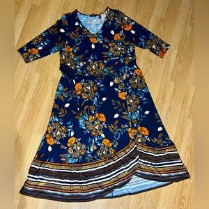 QVC ‘Du juer’ Floral Maxi Dress with Striped Hem faux wrap ladies 3x